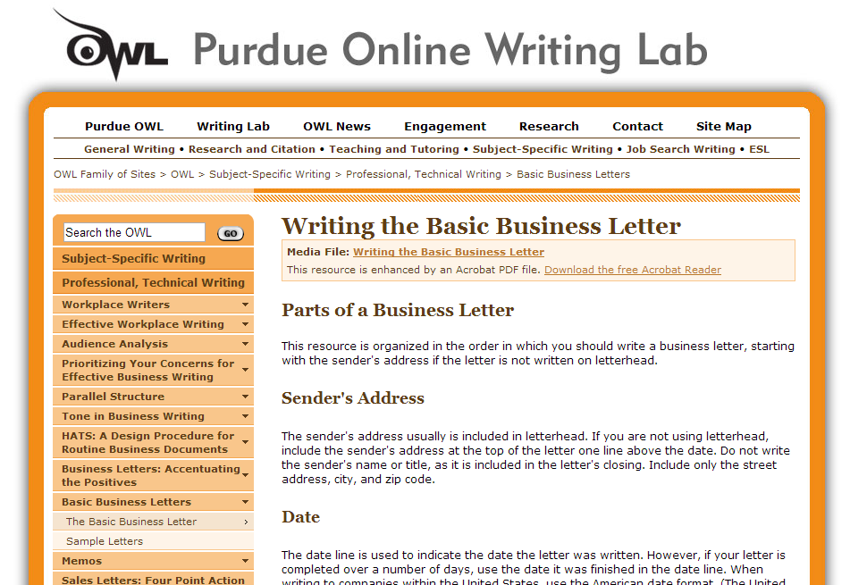 Purdue Online Writing Lab â€“ Business Resources